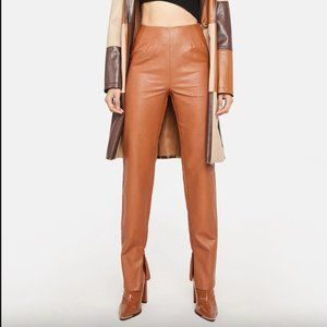 4SI3ENNA Camel Faux Leather Straight Pants